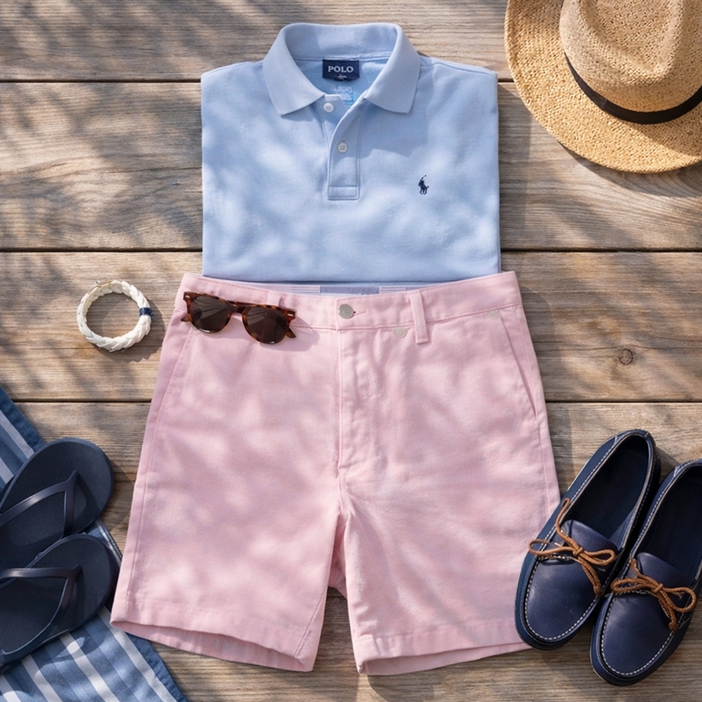 Polo Ralph Lauren Pink Oxford Cloth Shorts Men 36 10” Inseam French Fly
